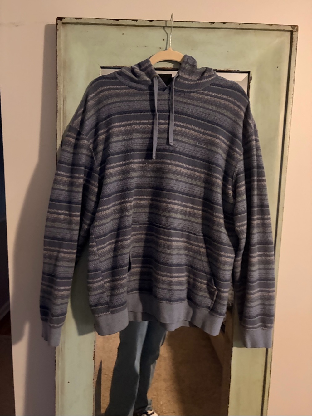 Quiksilver Men's Blue Striped Crewneck Hoodie Sweater